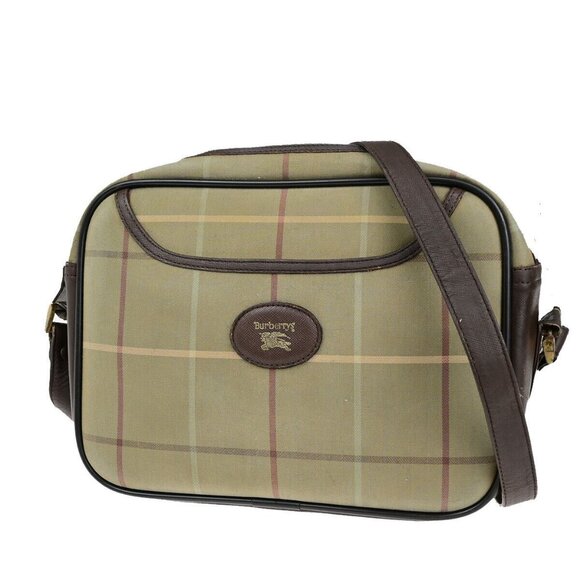 Burberrys Logo Shoulder Bag Check Canvas Leather Brown GHW 05YG581 - Picture 1 of 16
